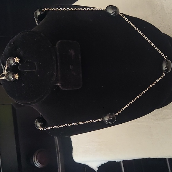 Necklace and earrings set, onyx and 925,17 inches - Picture 4 of 9